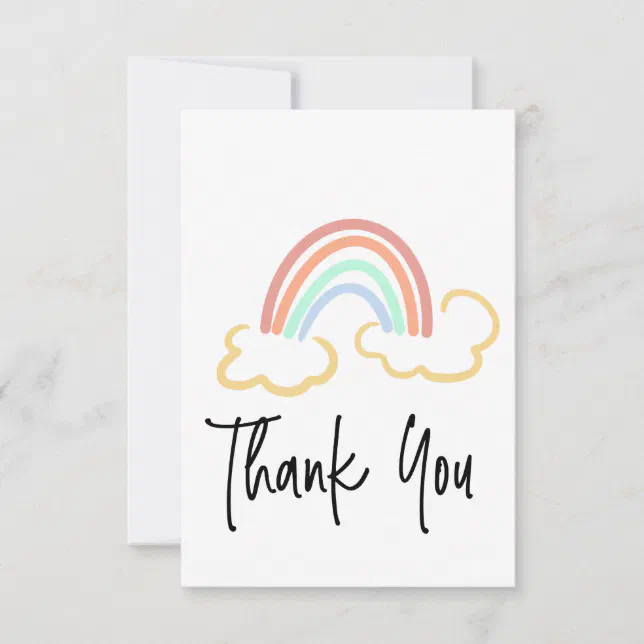 Rainbow Doodle Art Thank You Script Colourful Card | Zazzle