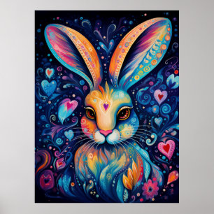 Rainbow Doodle Bunny Valentine Dream Hearts Poster