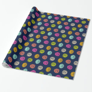 Rainbow Doodle Dot Confetti on Navy Wrapping Paper
