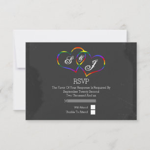 Rainbow Doodle Heart Chalkboard Gay Wedding RSVP Card