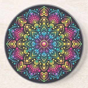Rainbow Dot-Painted Mandala Coaster