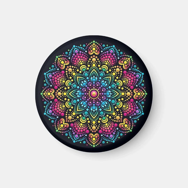Rainbow Dot-Painted Mandala Magnet (Front)