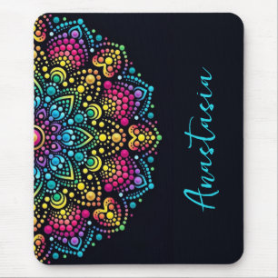 Rainbow Dot-Painted Mandala Mouse Pad
