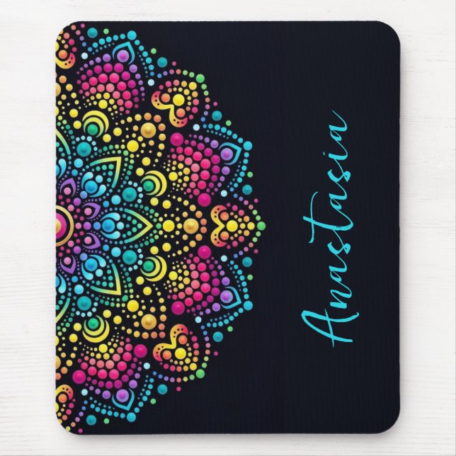 Rainbow Dot-Painted Mandala Mouse Pad (Front)