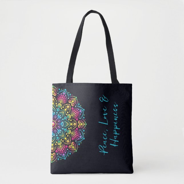 Rainbow Dot-Painted Mandala Tote Bag (Front)
