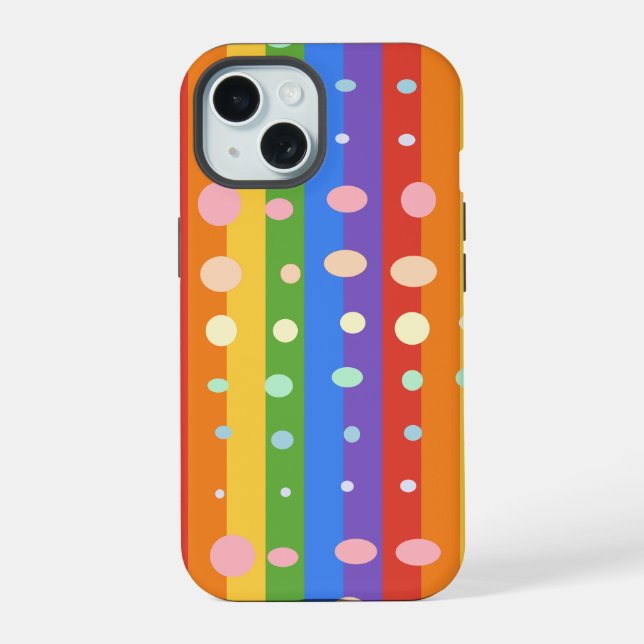 RAINBOW DOT STRIPES iPhone 15 CASE (Back)