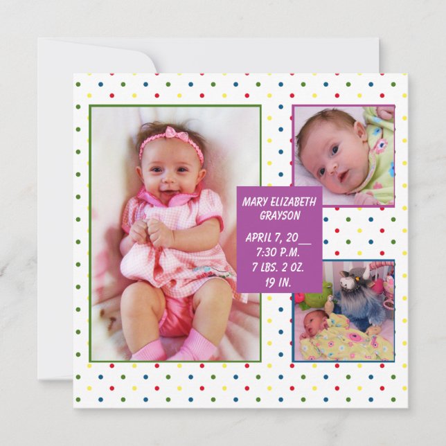 Rainbow Dots Baby Announcement (Front)
