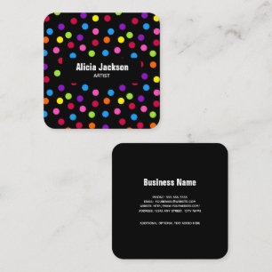 Rainbow Dots Bright Pattern Black Square Business Card