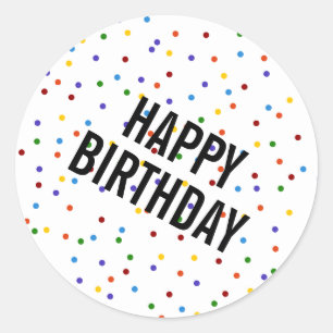 Rainbow Dots Happy Birthday Pattern Classic Round Sticker
