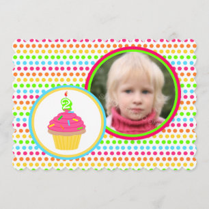 Rainbow Dots Photo Second Birthday Party Invitation