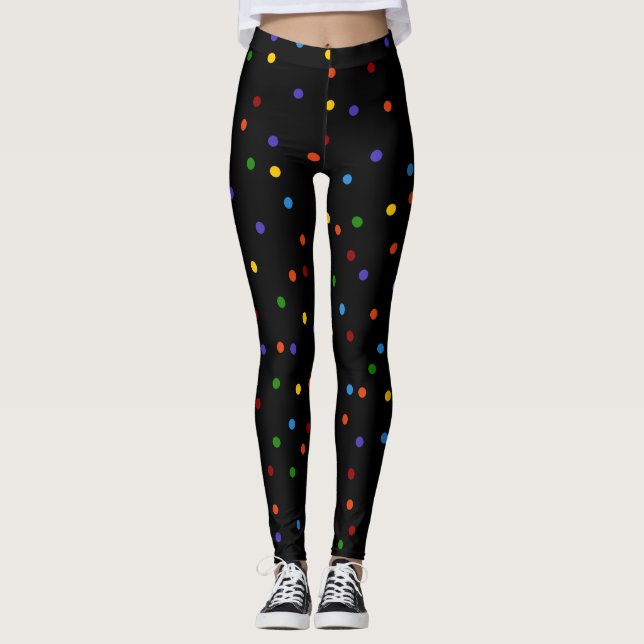 Rainbow Dots Polka Dot Black Confetti Leggings (Front)