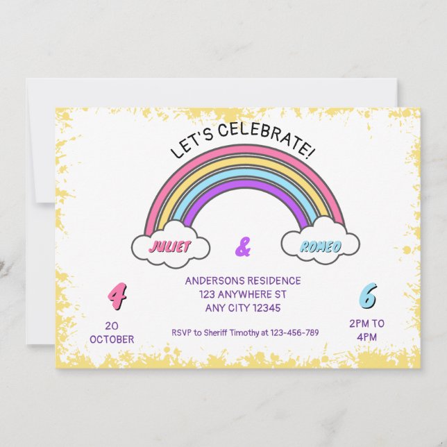 Rainbow Double  Birthday Invitation (Front)