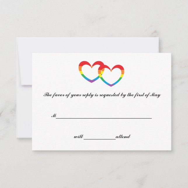 "Rainbow Double Hearts" RSVP Cards (Front)