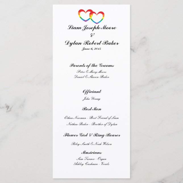 "Rainbow Double Hearts" Wedding Program (Front)