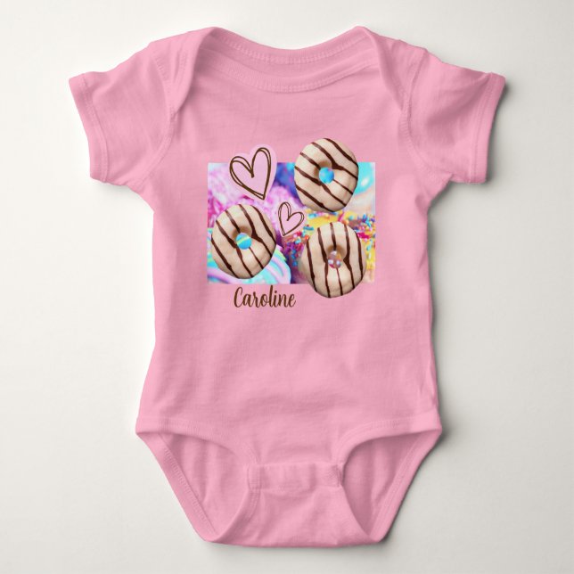 Rainbow Doughnut Baby Girl One-Piece Bodysuit (Front)