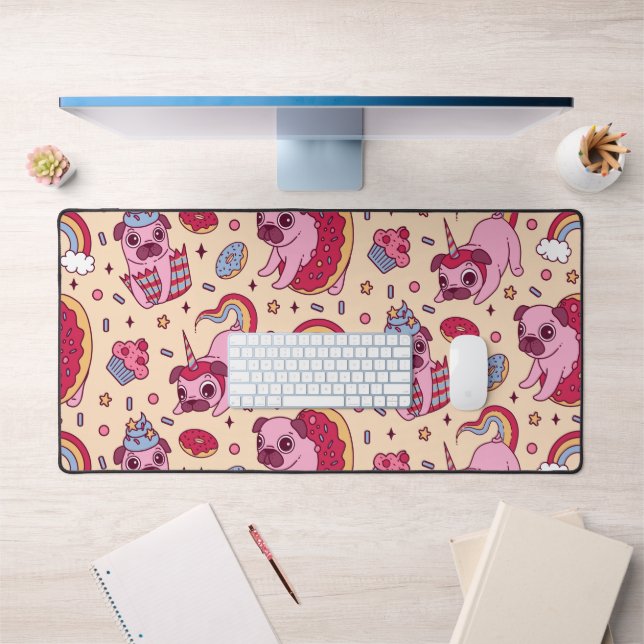 Rainbow Doughnut Pug Desk Mat (Office 1)