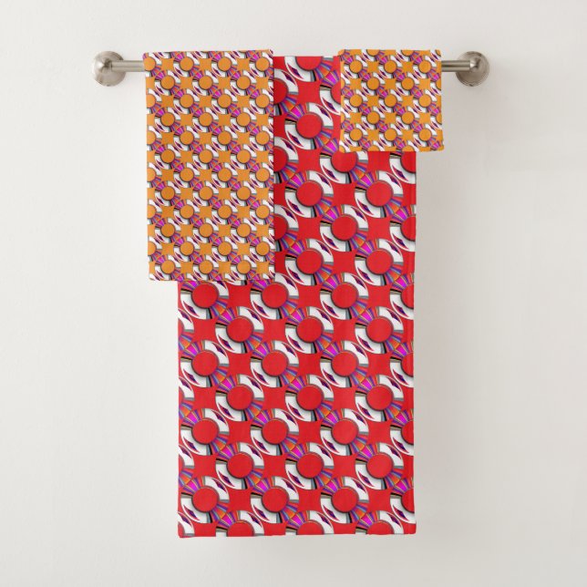 Rainbow Doughnut Repeat Red Orange Combo  Bath Towel Set (Insitu)