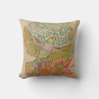 Rainbow dove and florals cushion