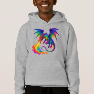 Rainbow dragon breathing colourful flames fantasy