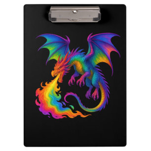 Rainbow dragon breathing colourful flames fantasy clipboard