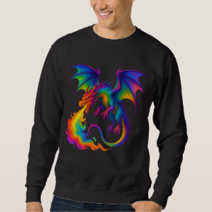 Rainbow dragon breathing colourful flames fantasy sweatshirt