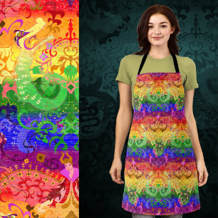 Rainbow Dragon Damask - Gay Pride Flag Colours Apr Apron
