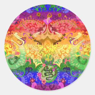 Rainbow Dragon Damask - Gay Pride Flag Colours Classic Round Sticker