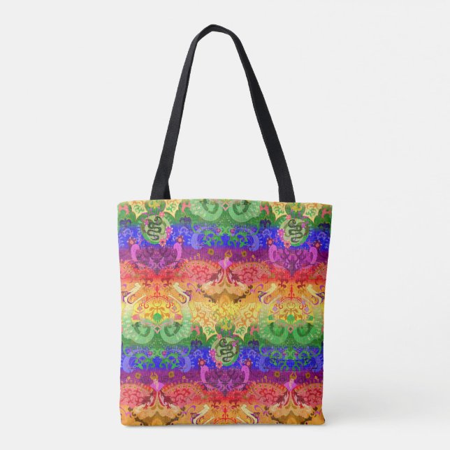 Rainbow Dragon Damask - Gay Pride Flag Colours Tote Bag (Back)