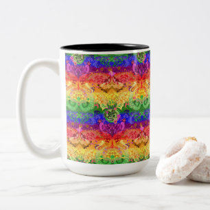 Rainbow Dragon Damask - Gay Pride Flag Colours Two-Tone Coffee Mug