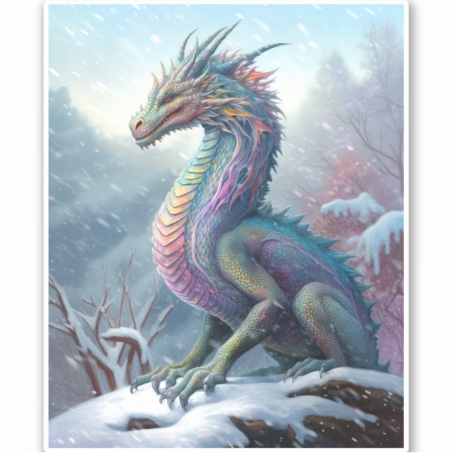 Rainbow Dragon In The Snow Fantasy Art (Front)