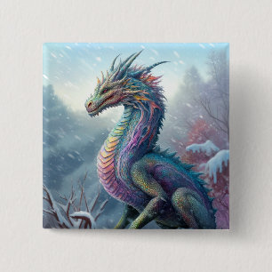 Rainbow Dragon In The Snow Fantasy Art 15 Cm Square Badge