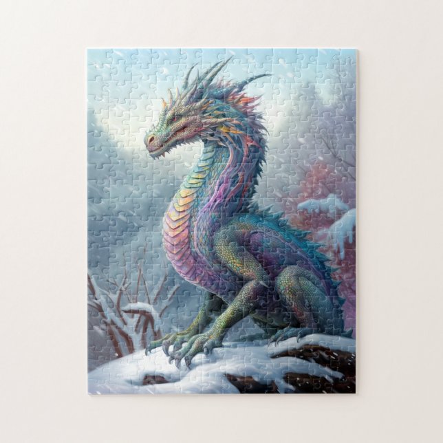 Rainbow Dragon In The Snow Fantasy Art Jigsaw Puzzle (Vertical)
