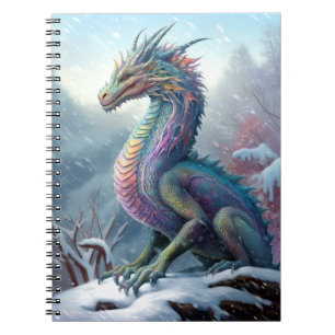 Rainbow Dragon In The Snow Fantasy Art Notebook