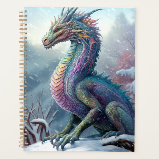 Rainbow Dragon In The Snow Fantasy Art Planner (Front)