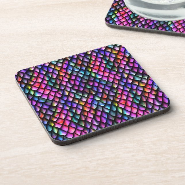 Rainbow Dragon Scales Cork-Backed Coasters (Left Side)