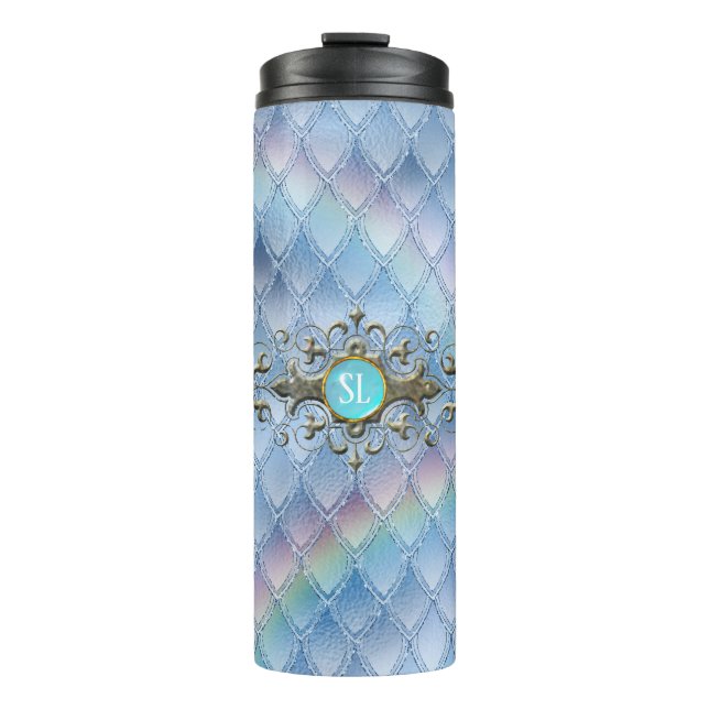 Rainbow Dragon Scales Gemstone Monogram Thermal Tumbler (Front)