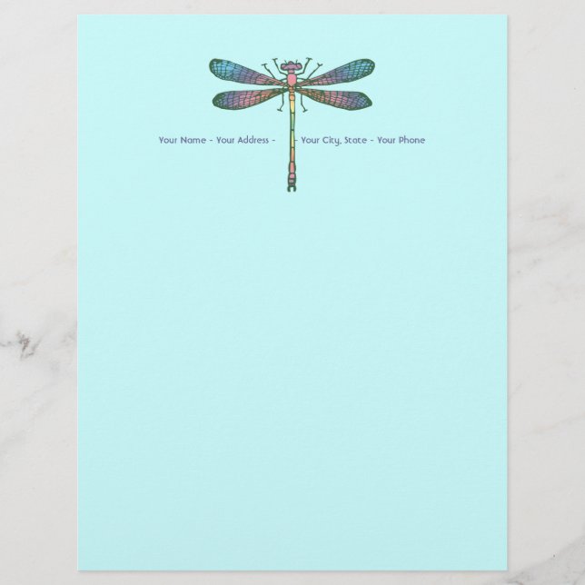 Rainbow Dragonfly Customized Letterhead (Front)