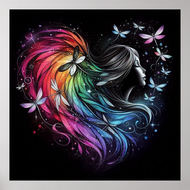 Rainbow Dragonfly Heart Poster (Front)