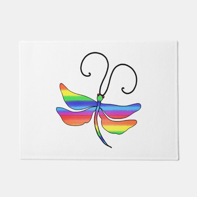 Rainbow dragonfly insect art doormat (Front)