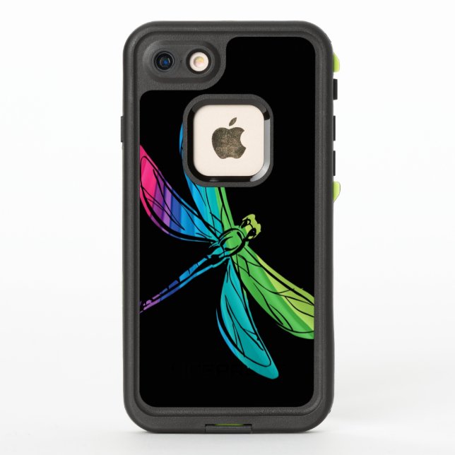 Rainbow Dragonfly on Black LifeProof iPhone Case (Back)