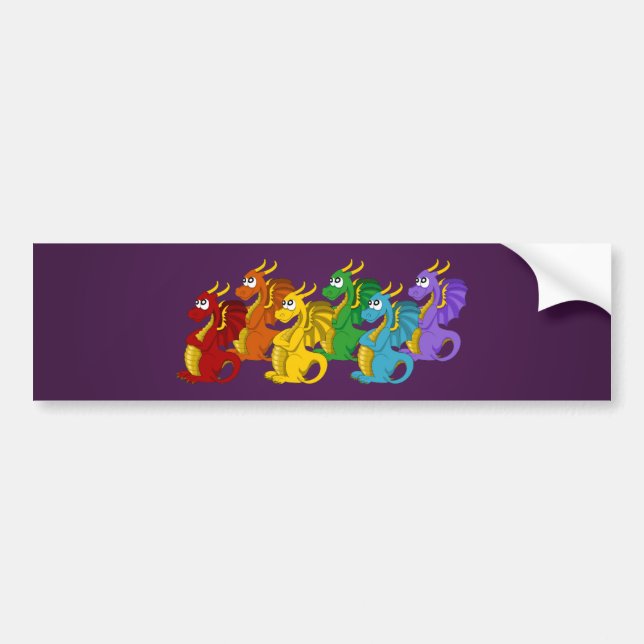 Rainbow dragons cartoon flag bumper sticker (Front)