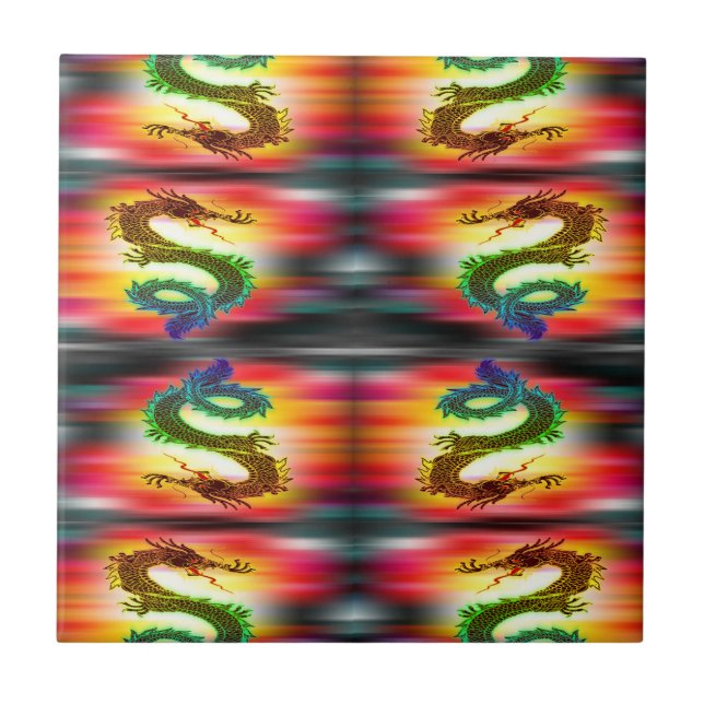 Rainbow dragons ceramic tile (Front)