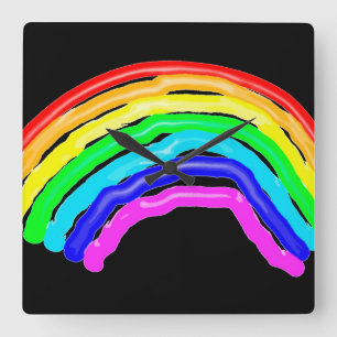 Rainbow drawn square wall clock