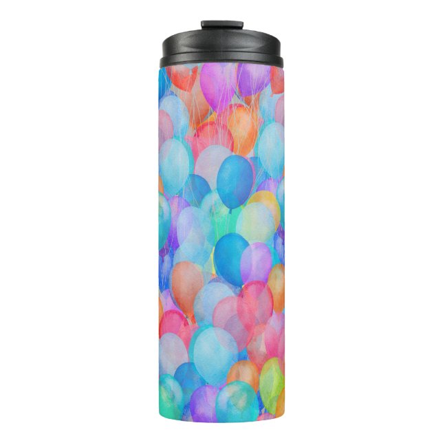 Rainbow Dreams: Watercolor Balloon Art Thermal Tumbler (Front)
