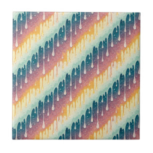 Rainbow Drip Abstract Colourful Liquid Art Pattern Ceramic Tile
