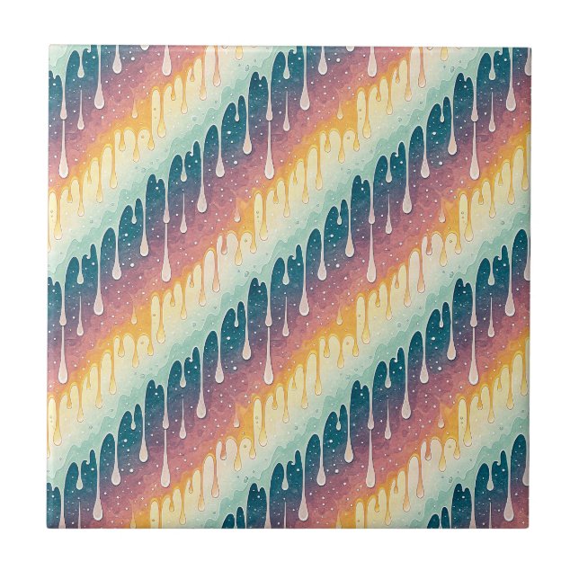 Rainbow Drip Abstract Colourful Liquid Art Pattern Ceramic Tile (Front)