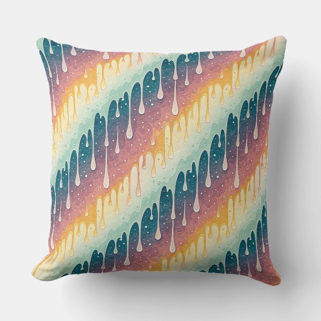 Rainbow Drip Abstract Colourful Liquid Art Pattern Cushion (Front)