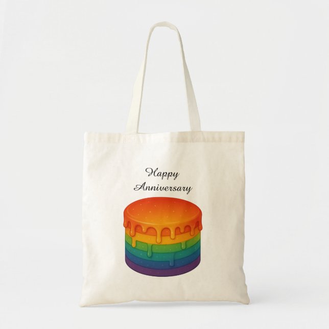 Rainbow Drip Cake - Happy Anniversary Tote Bag (Front)