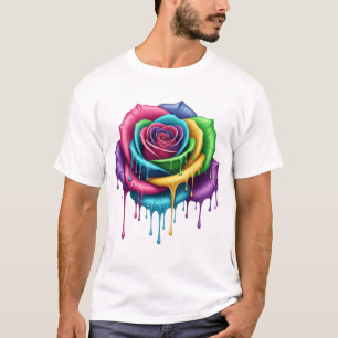 Rainbow Drip Rose – Artistic Bloom Tee
