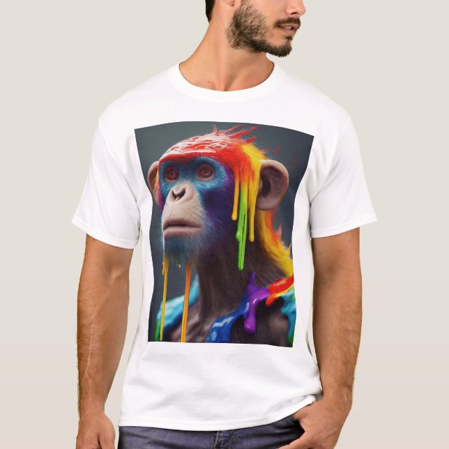 "Rainbow Dripping Monkey: Bold and Playful Design" T-Shirt (Front)